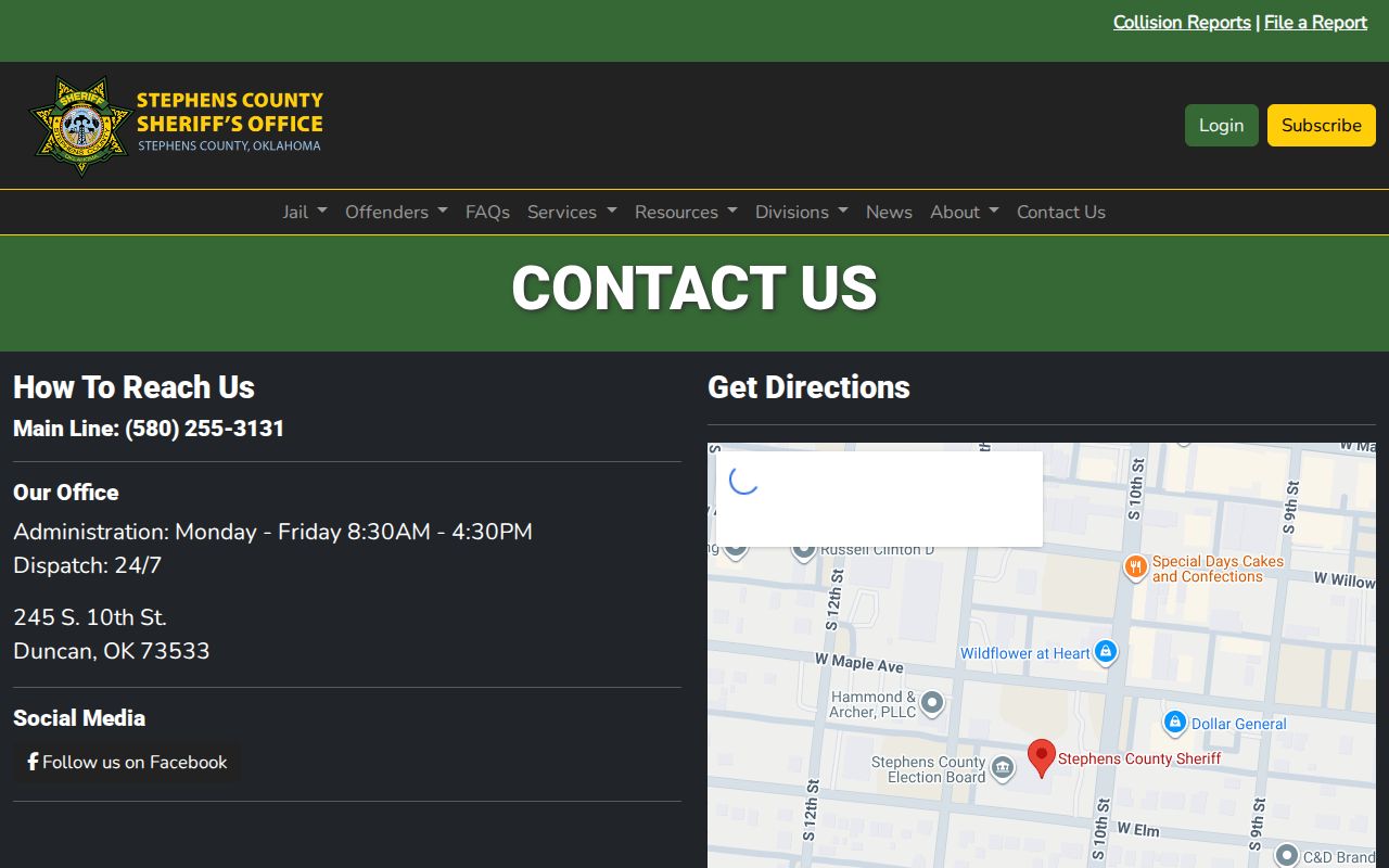 Stephens County Sheriff address and contact block