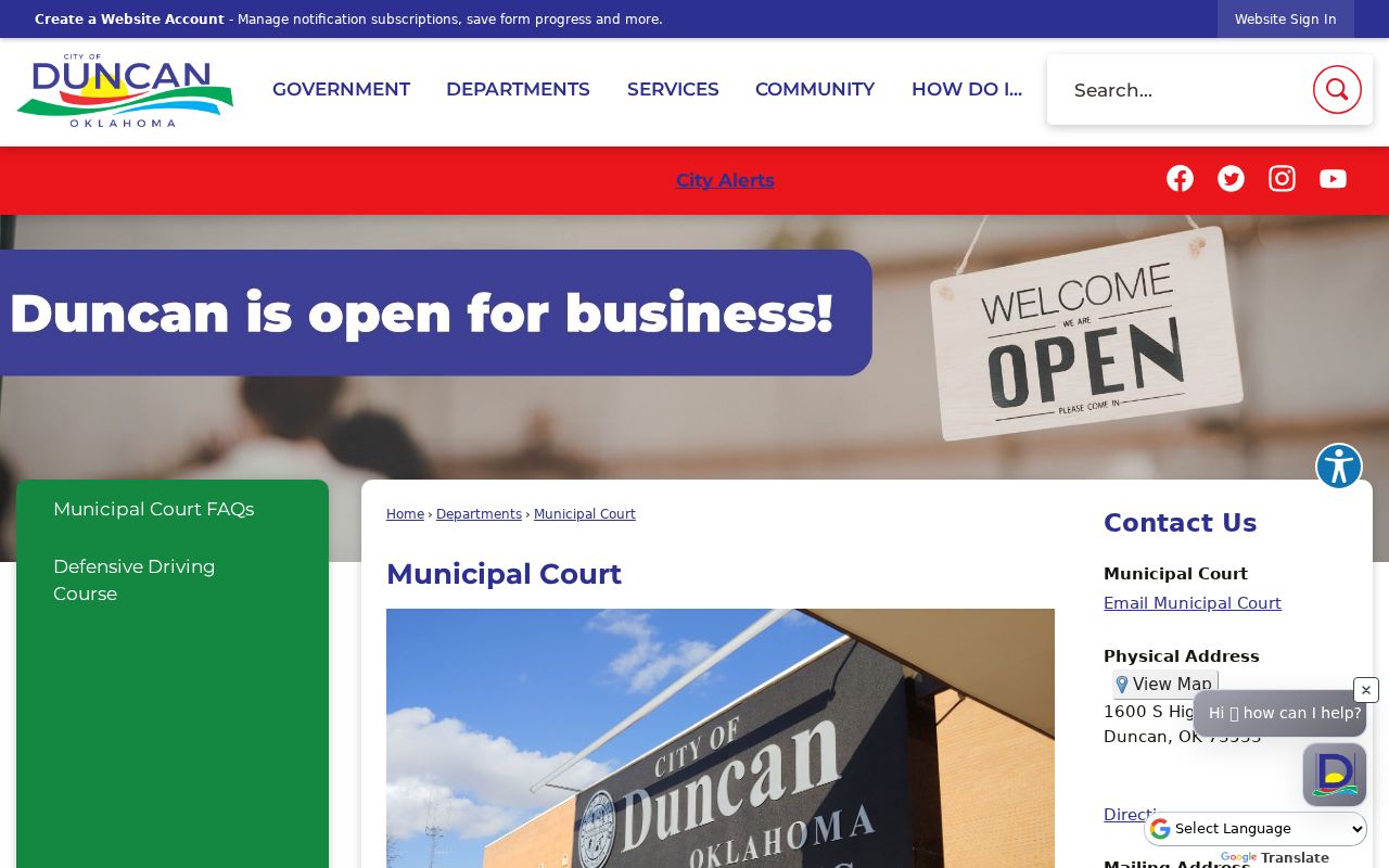 Duncan Municipal Court official contact and payment route