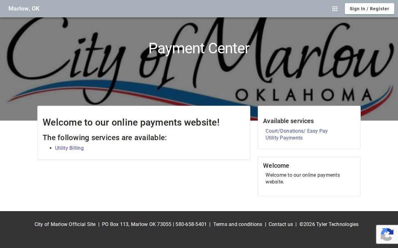 Marlow municipal payment center sign-in route