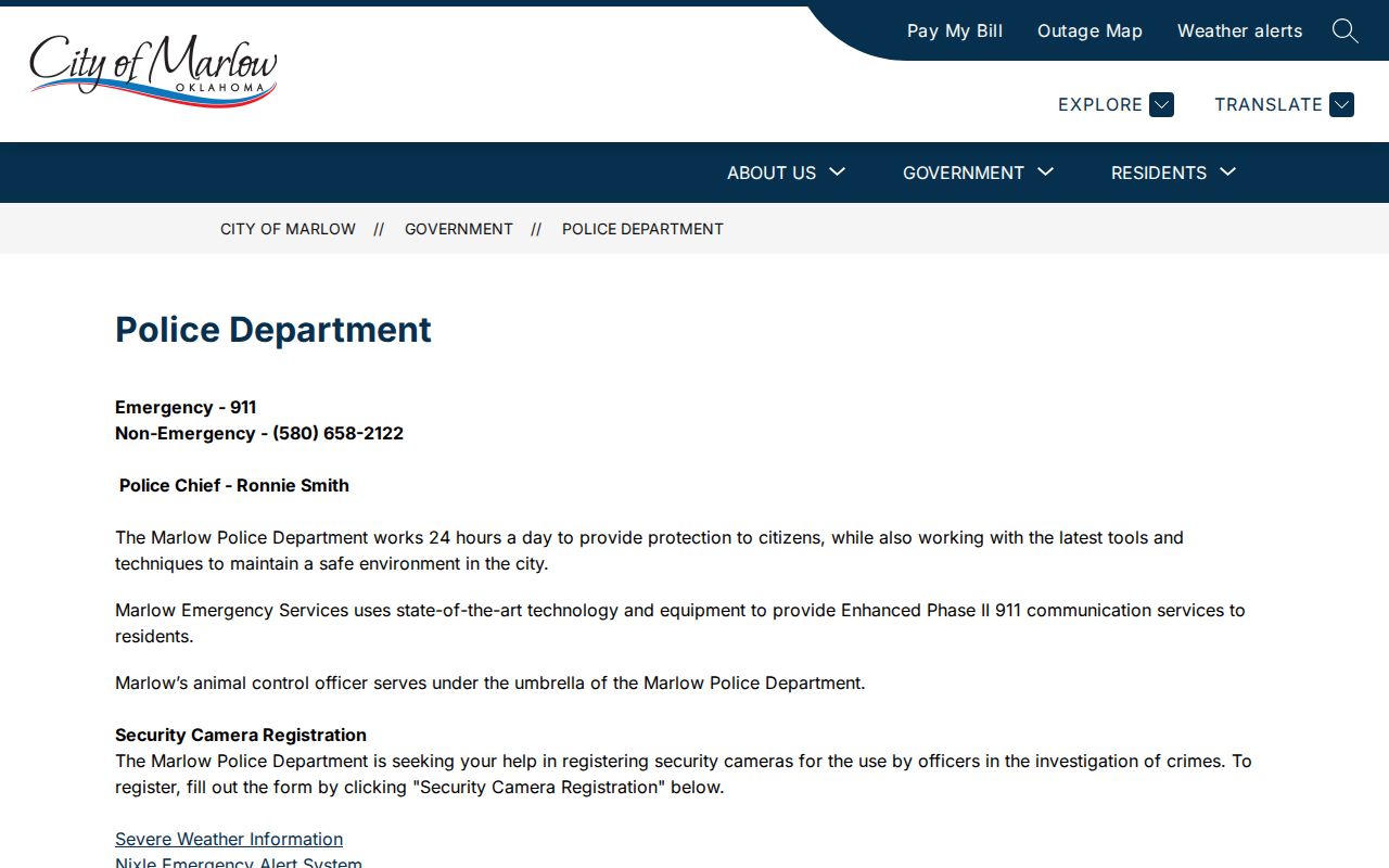 Official Marlow Police Department service page