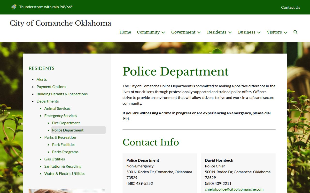Official Comanche Police Department contact and address