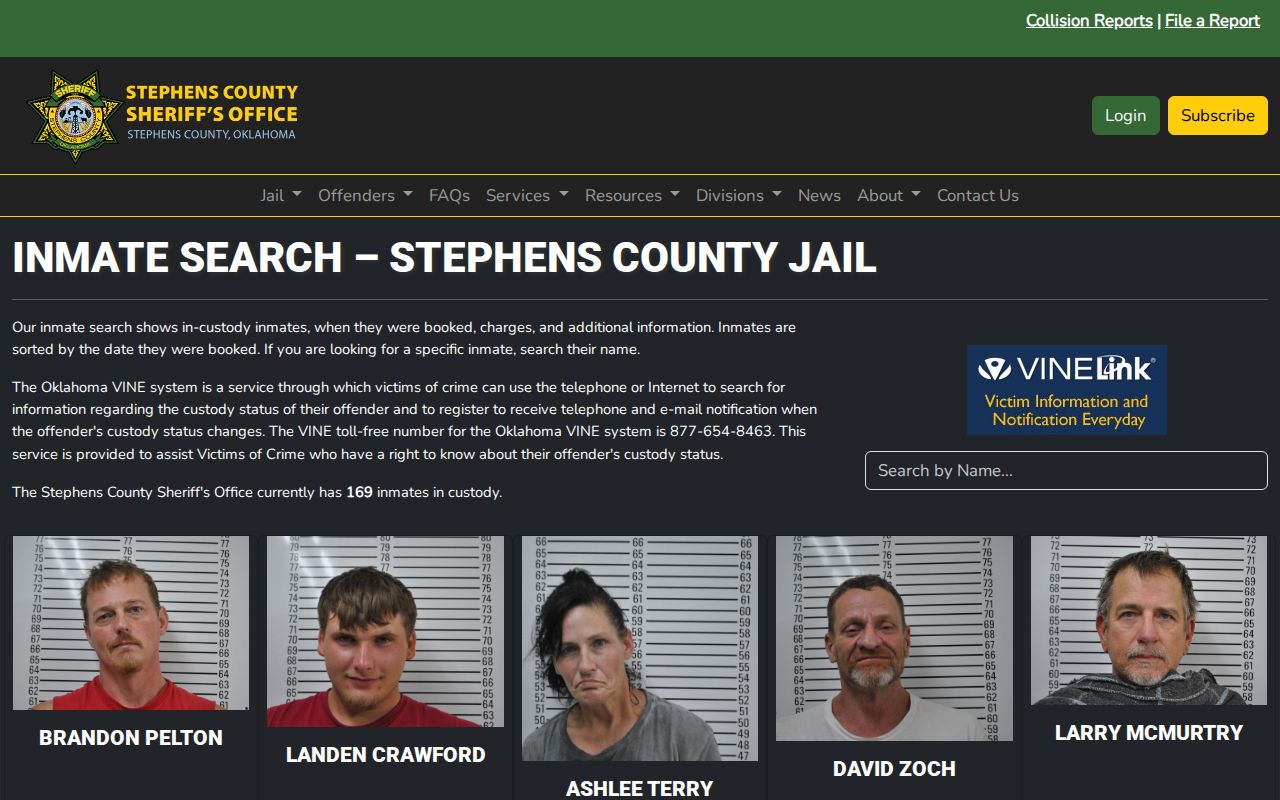 Stephens County Sheriff in-custody search interface